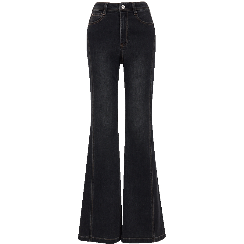 ONLY2025冬季新款重工水洗弧线剪裁修身显瘦喇叭裤长裤牛仔裤女