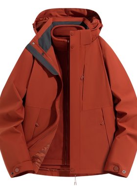 木林森户外冲锋衣三合一女春秋防水防风透气情侣登山服加绒夹克男
