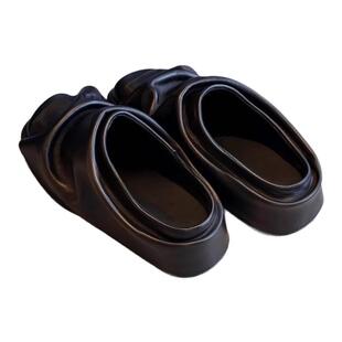 男女款方头增高拖鞋厚底一脚蹬半拖皮鞋褶皱包头乐福鞋松糕穆勒鞋