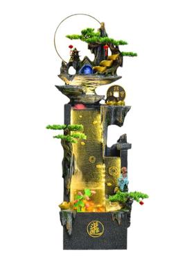 树脂祝福中式假山流水喷泉摆件