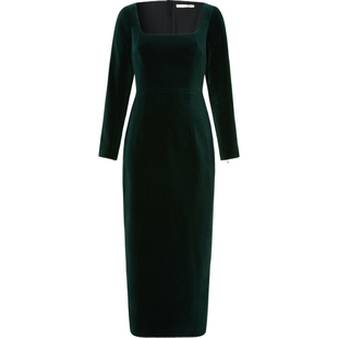 【折扣】Emilia Wickstead女棉质天鹅绒丝绒法式中长连衣裙