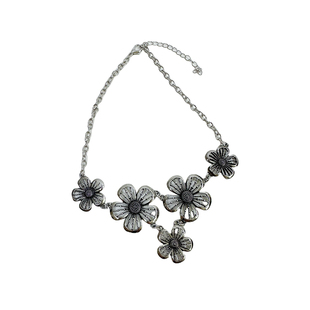 atmshop 银色做旧花朵吊坠夸张vintage古着感项链繁花小众锁骨链