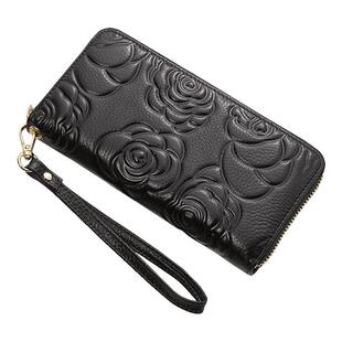 山茶花真皮长款拉链钱包女士休闲软皮手拎包大容量放手机钱夹手包