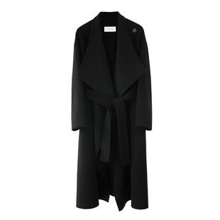 CHIIYEAR池也 黑色双面羊绒大衣女长款烟囱领羊毛呢子外套25冬新