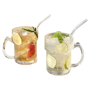 ins风大容量玻璃杯带把手透明水果茶杯啤酒杯家用喝水杯子果汁杯