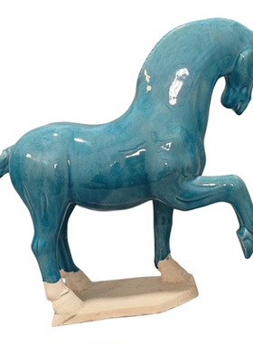 绿松石陶瓷马酒店风水摆件客厅