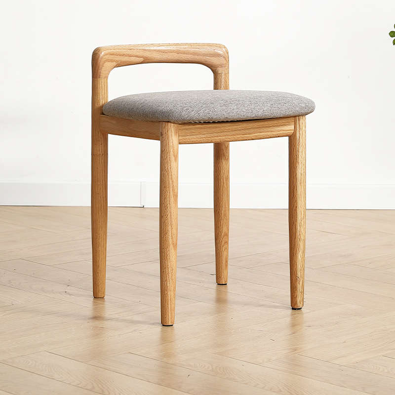 全实木梳妆凳北美橡木化妆椅软座日式靠背餐椅子书房椅北欧方凳