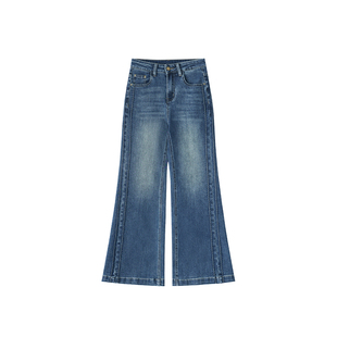 蓝色不贴腿微喇牛仔裤女秋冬加绒大码胖mm高腰弹力显瘦喇叭马蹄裤