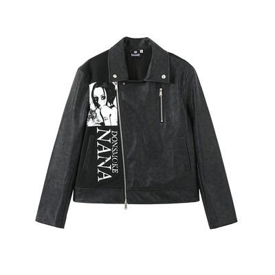 DONSMOKE正版授权NANA人像印花拼接皮夹克外套秋冬机车上衣