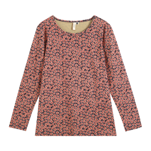 梵高七月秋冬装新款针织碎花甜美圆领三色长袖保暖上衣弹力打底衫