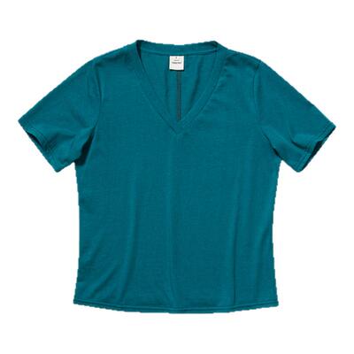 竹节肌理短袖仿麻V领修身显瘦T恤