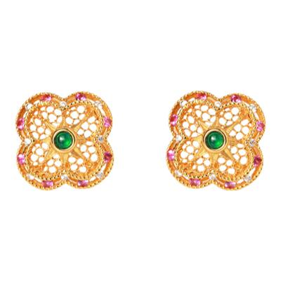 中国风珠宝镂空k金耳钉