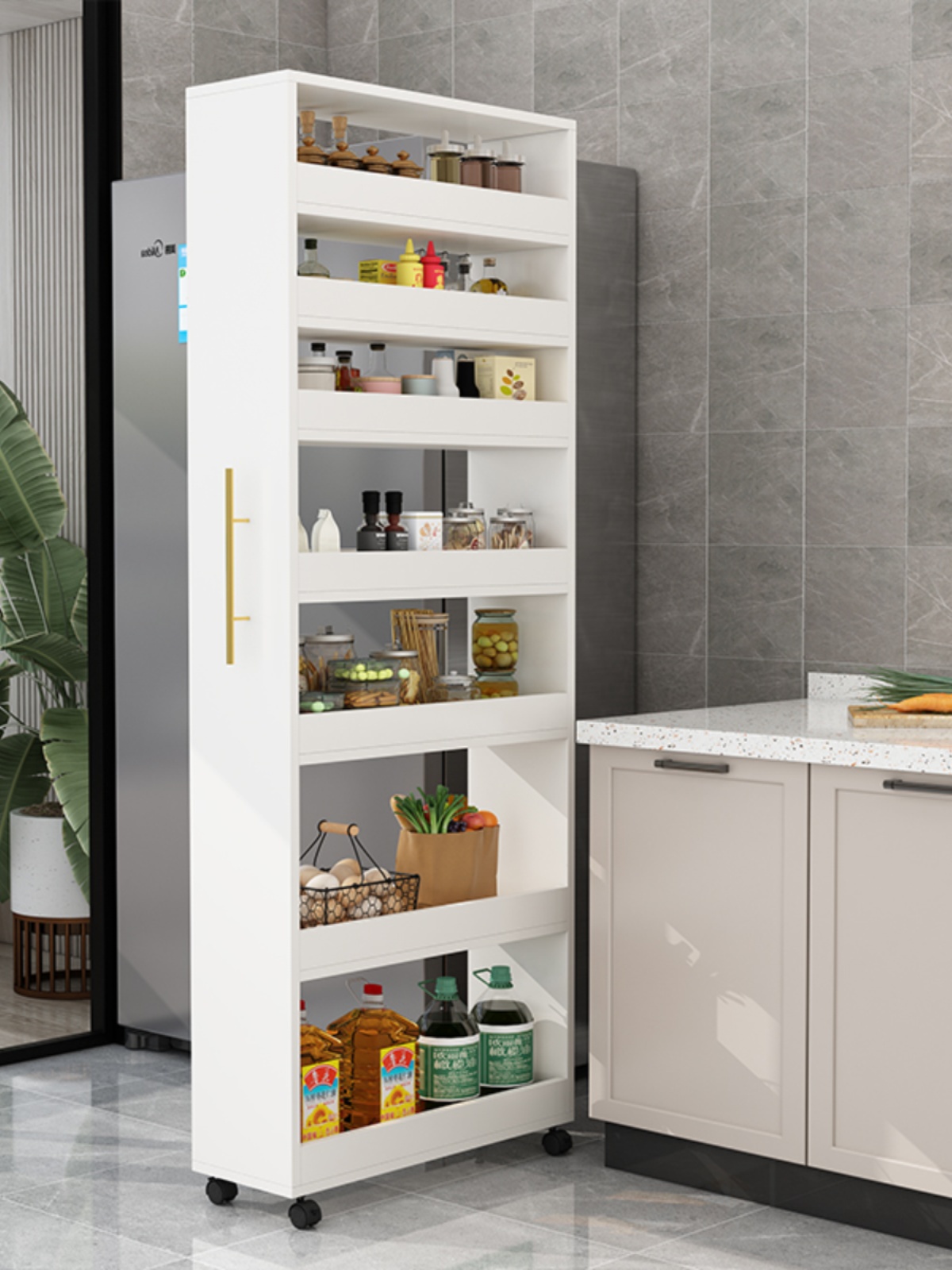 可移动大容量书柜书架抽拉式冰箱缝隙置物架夹缝收纳柜超窄侧拉柜