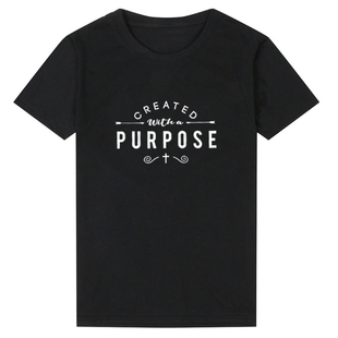 Prupose Religious Christian Women T Shirt纯棉字母印花女短袖