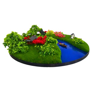 酒店大园桌转盘中间摆花摆件新中式仿真花装饰品山水景观餐厅商用