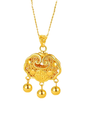 花丝如意平安锁项链纯银吊坠