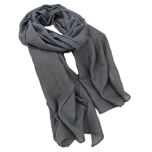 深灰色围巾男女秋冬2025新款薄棉麻纯色文艺长条短款护颈围脖丝巾