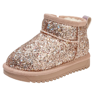 百丽童鞋儿童时尚百搭雪地靴冬季加绒保暖女童短靴子女孩软底棉鞋