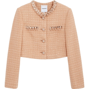 bebe春夏女士钉珠纽扣圆领短款含羊毛夹克外套140303