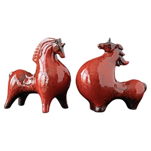 创意陶瓷小唐马茶宠摆件招财红色生肖马可养茶道茶玩茶室茶桌装饰