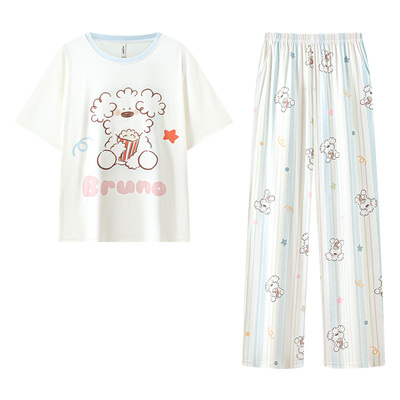 宫蝶【凉感型】miiiiichan少女纯棉短袖睡衣卡通外穿长裤家居服夏