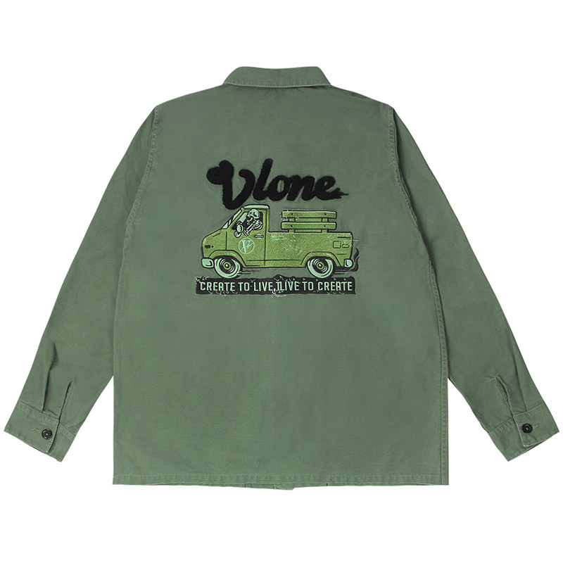 VLONE Army Shirt 军事风植绒刺绣重磅长袖字母小衫衬衫情侣款