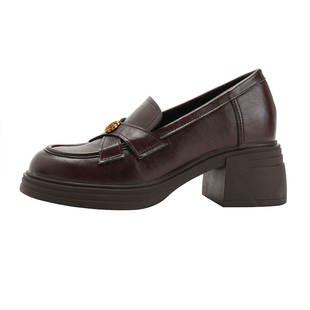 小个子内增高山茶花8cm乐福鞋女真皮英伦风复古小香风通勤小皮鞋