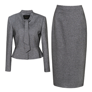 罗衣高级感收腰灰色套装女春知性职业通勤上衣半身裙两件套13256
