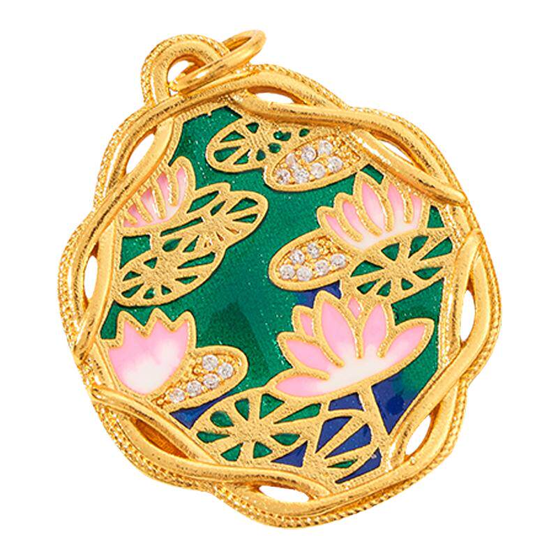 古法沙金莲花小鹿项链吊坠挂件diy毛衣链装饰包包车挂钥匙扣配件