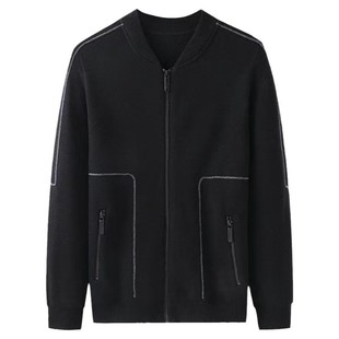利郎男装秋季薄款含羊毛开衫外套男士拉链棒球领针织衫休闲毛衣潮