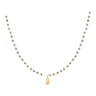 原创设计个性滴油绿松珠中式珠珠项链气质百搭细锁骨链洗澡可戴