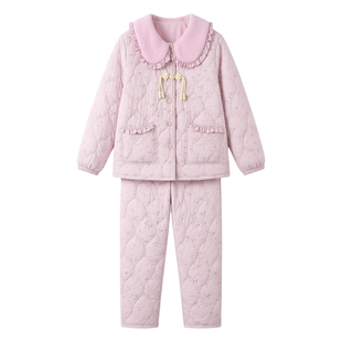 韩蜜蜜冬季长袖棉服女休闲可爱碎花保暖套装居家装羽绒家居服睡衣