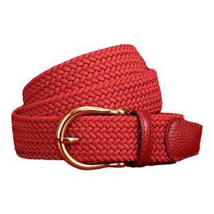 CarreKenbt红色皮带男士本命年编织弹力裤带属马生肖无孔帆布腰带