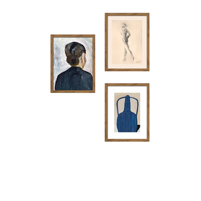 北欧复古人物抽象风三联组合画