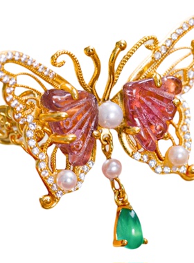 衣锦媚行S925镀金碧玺珍珠戒指