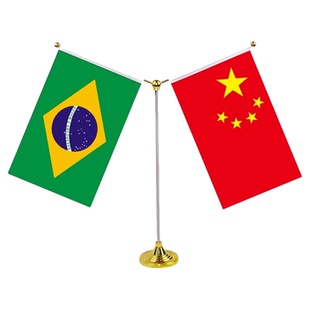 巴西中国国旗摆件办公室高档水晶桌旗会议室谈判旗国旗外国旗桌面不锈钢旗座旗架室内台旗公司小旗帜定制