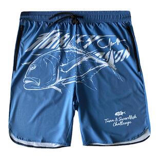 钓鱼裤男轻薄速干五分裤夏季沙滩裤男士悠闲路亚海钓印花短裤运动