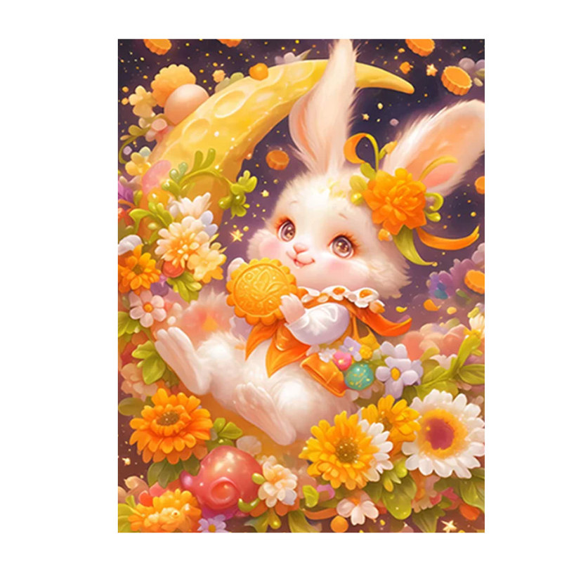 郁金香兔子diy带框满钻钻石画