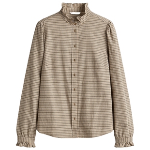 HM女装衬衫春季气质柔软时尚休闲褶边领上衣1295517