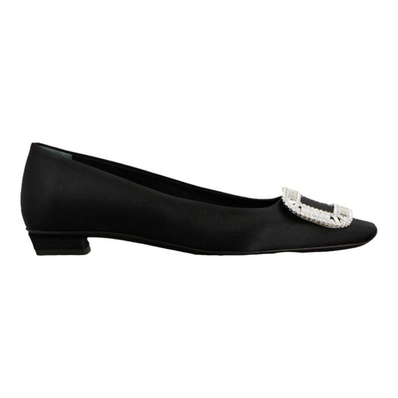 RogerVivier/罗杰维维亚女士芭蕾舞鞋丝混缎水晶搭扣覆盖高跟新款