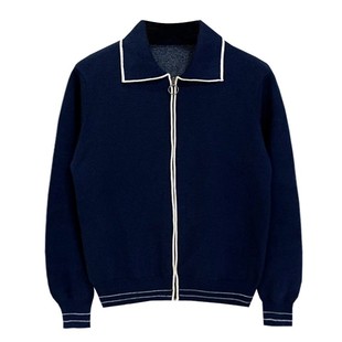 英伦复古男装高级奢华针织外套男商务休闲翻领拉链开衫毛衣男冬季