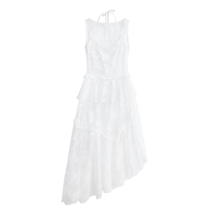 【25年秋】UNIFREEPLUS大码白色短袖连衣裙蕾丝性感镂空叠穿裙子