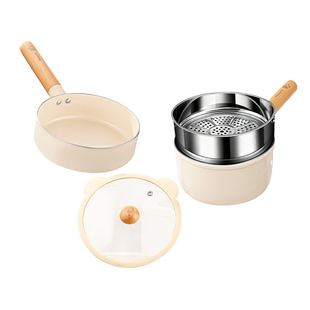 拜格宝宝辅食锅陶瓷不粘婴儿专用煎蒸煮一体多功能家用儿童小奶锅