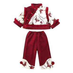 儿童拜年服女童加绒汉服套装2026新年女宝宝国风公主喜庆过年衣服