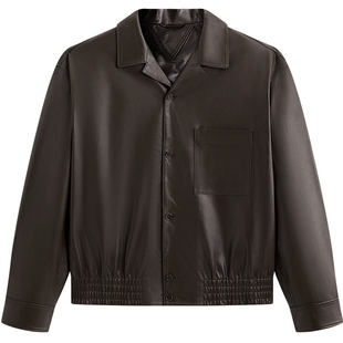 【锋度皮衣】太平鸟男装棕色山羊皮外套新款真皮夹克潮B1BDF4F02