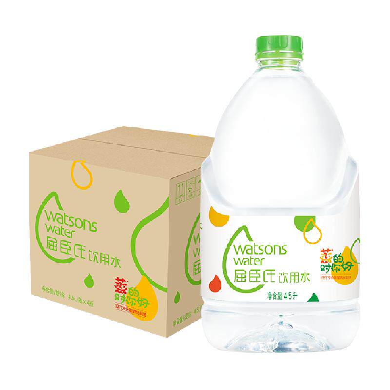 屈臣氏105°蒸馏制法饮用水4.5L*4桶装整箱补水敷脸水疗护肤