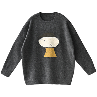 M32010 文艺宽松圆领可爱帽子小狗织花中长款毛衣女2026 米兰宣言