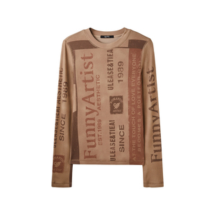 U/TI美式复古印花打底衫女 百搭修身叠穿休闲T恤尤缇时尚冬季新款