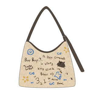 尼睿新款手绘插画帆布包大容量拉链斜挎包通勤百搭学生单肩包Q283