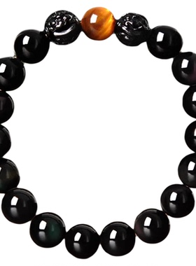 天然黑曜石手串虎眼石貔貅手链